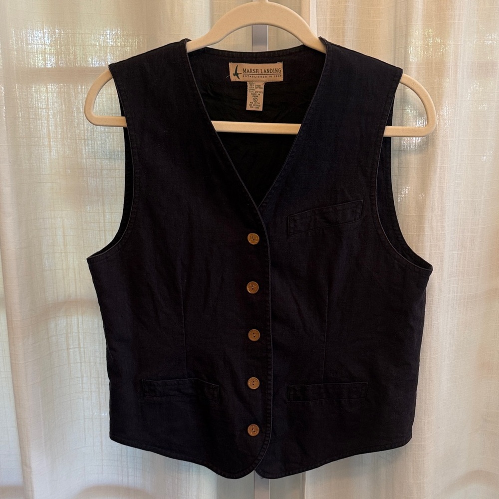 Vintage Marsh Landing Black Linen Blend Vest